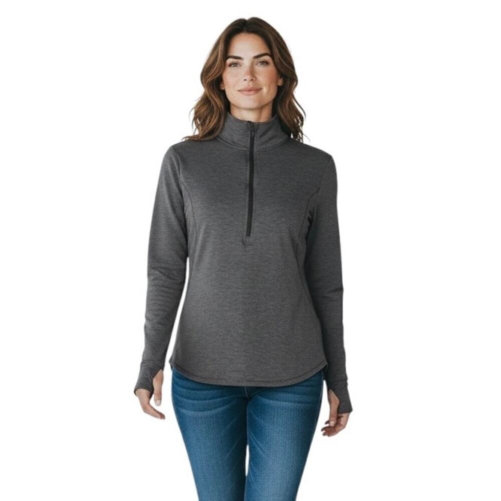 Apana Women's Athletic 1/4 Zip Top M Gray Pullover Long Sleeve Mock Neck Shirt